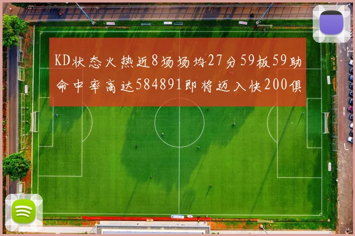 KD状态火热近8场场均27分59板59助命中率高达584891即将迈入快200俱乐部
